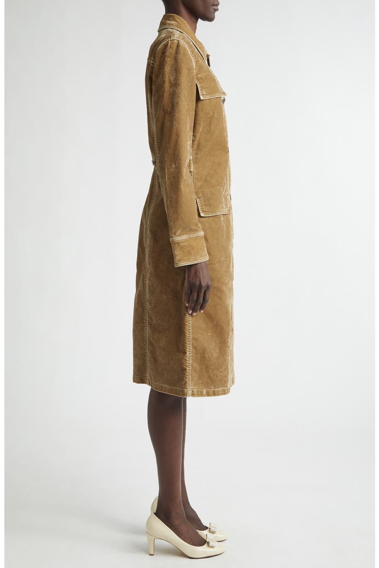 Distressed Long Sleeve Stretch Velveteen Trench Shirtdress, Alternate, color, SAFARI