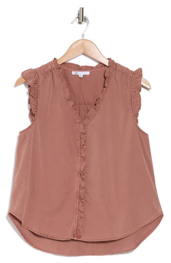 Daniel Rainn Ruffle Button-up Top In Washed Rouge