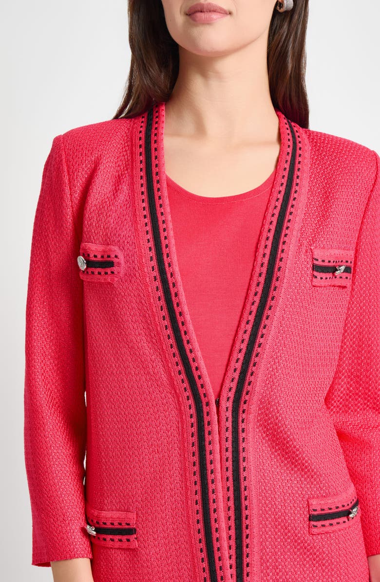 Ming Wang Heritage Fit Contrast Trim Knit Jacket, Alternate, color, Vibrant Fuchsia/ Black