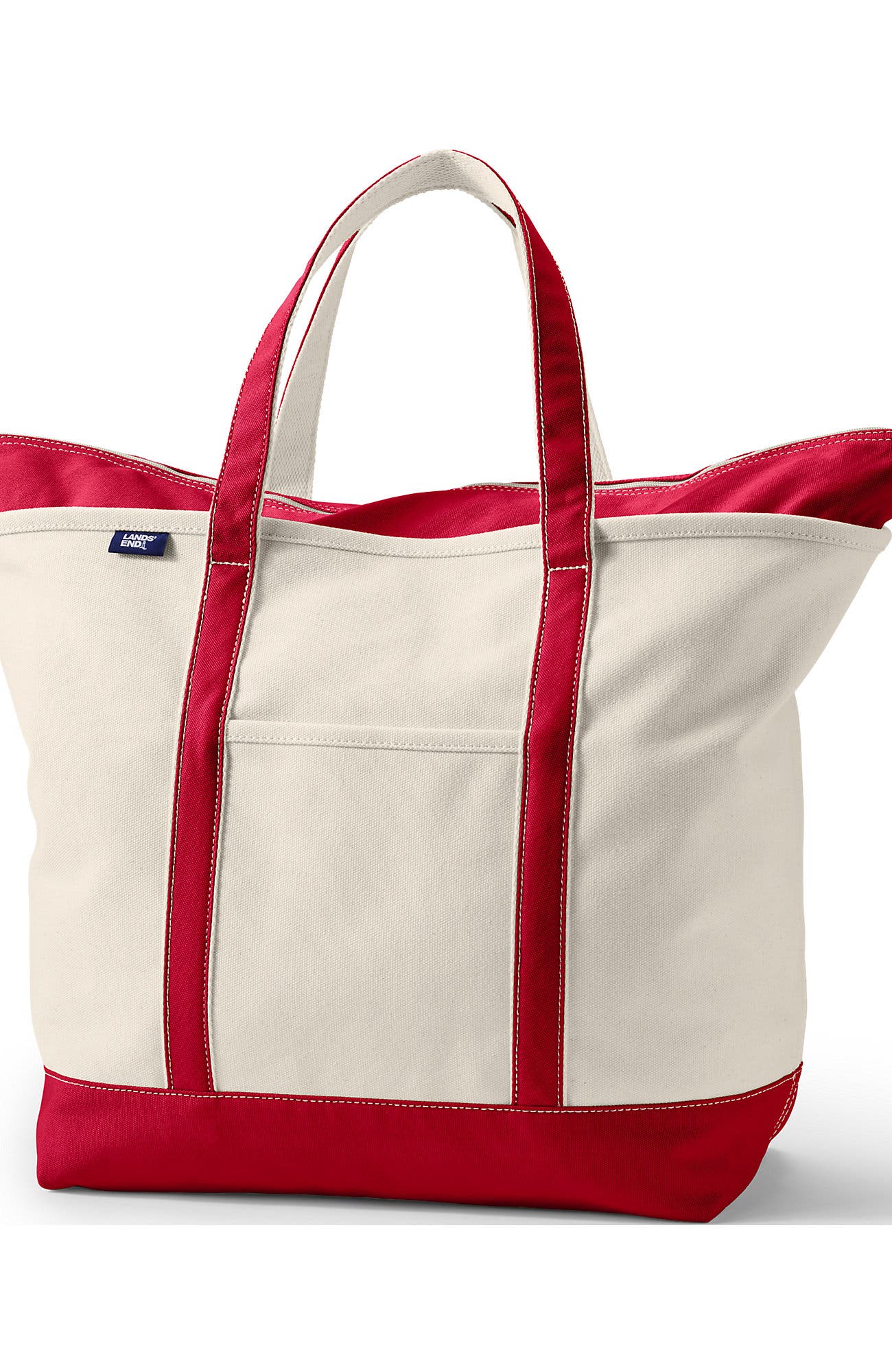 Lands' End Zip Top Canvas Tote Bag, Main, color, Natural/Heritage Red