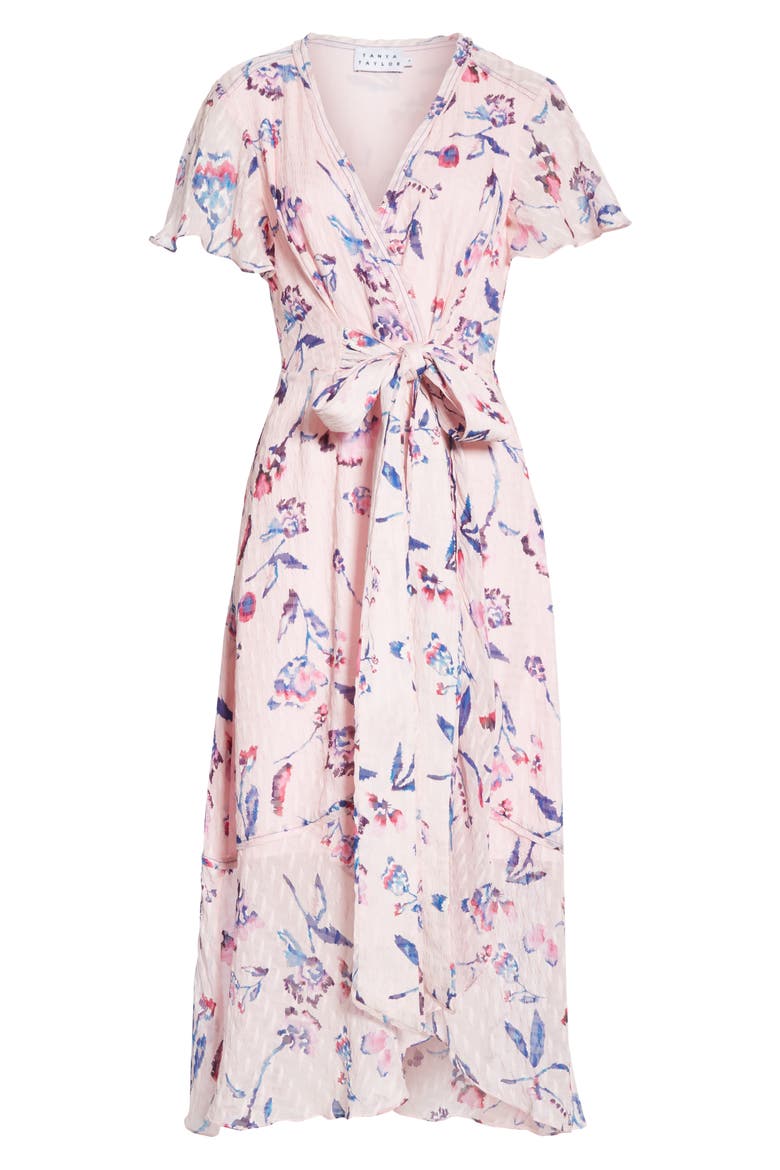 New Blaire Floral Silk & Cotton Dress, Alternate, color, TIE DYE FLORAL - PINK