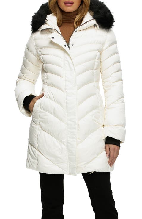 Apres-Ski Chevron Long Parka with Detachable Toscana Lamb Hood Trim