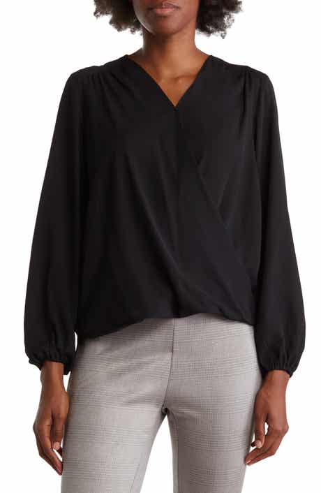 T Tahari Long Sleeve Faux Wrap Blouse