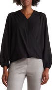 T Tahari Long Sleeve Faux Wrap Blouse