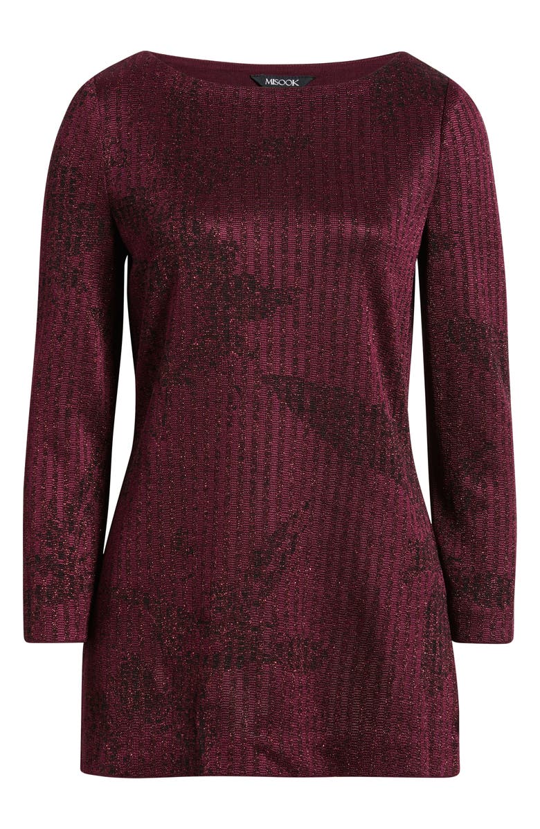 Misook Metallic Tonal Stripe Tunic, Alternate, color, Sangria/ Black