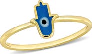 Julianna B. Turquoise & White Enamel Hamsa Ring 14k Gold