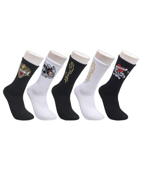 Tattoo Inspired Print Half Cushion Crew Sock 5-Pack