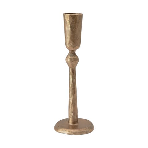 Tall Hand-Forged Metal Taper Holder, Antique Brass Finish