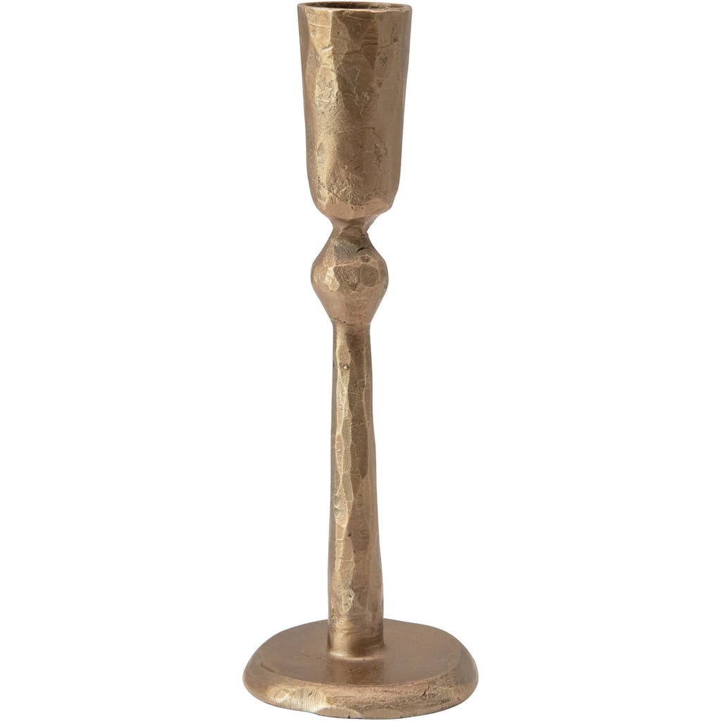 Storied Home Tall Hand-forged Metal Taper Holder, Antique Brass Finish In Gold