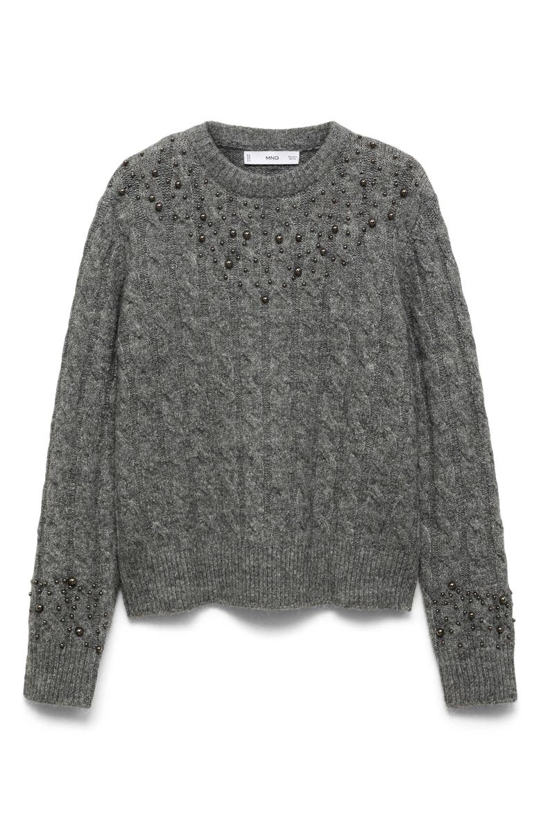 MANGO Studded Cable Knit Sweater, Alternate, color, 