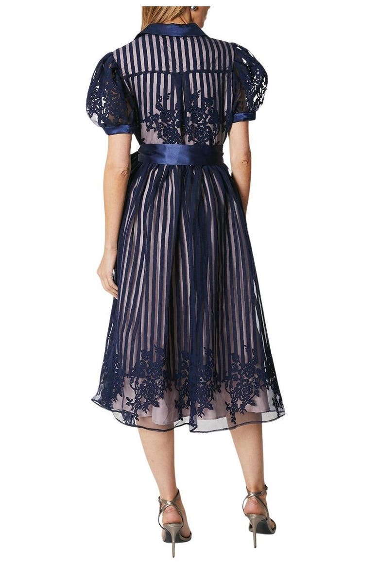 Coast Stripe Organza Puff Sleeve Shirt Dress, Alternate, color, Navy