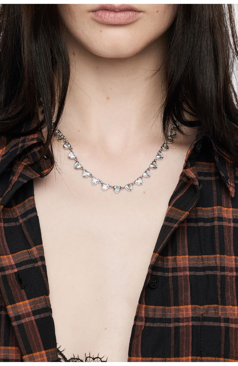 Bimba y Lola Hearts Crystals Necklace, Alternate, color, Silver
