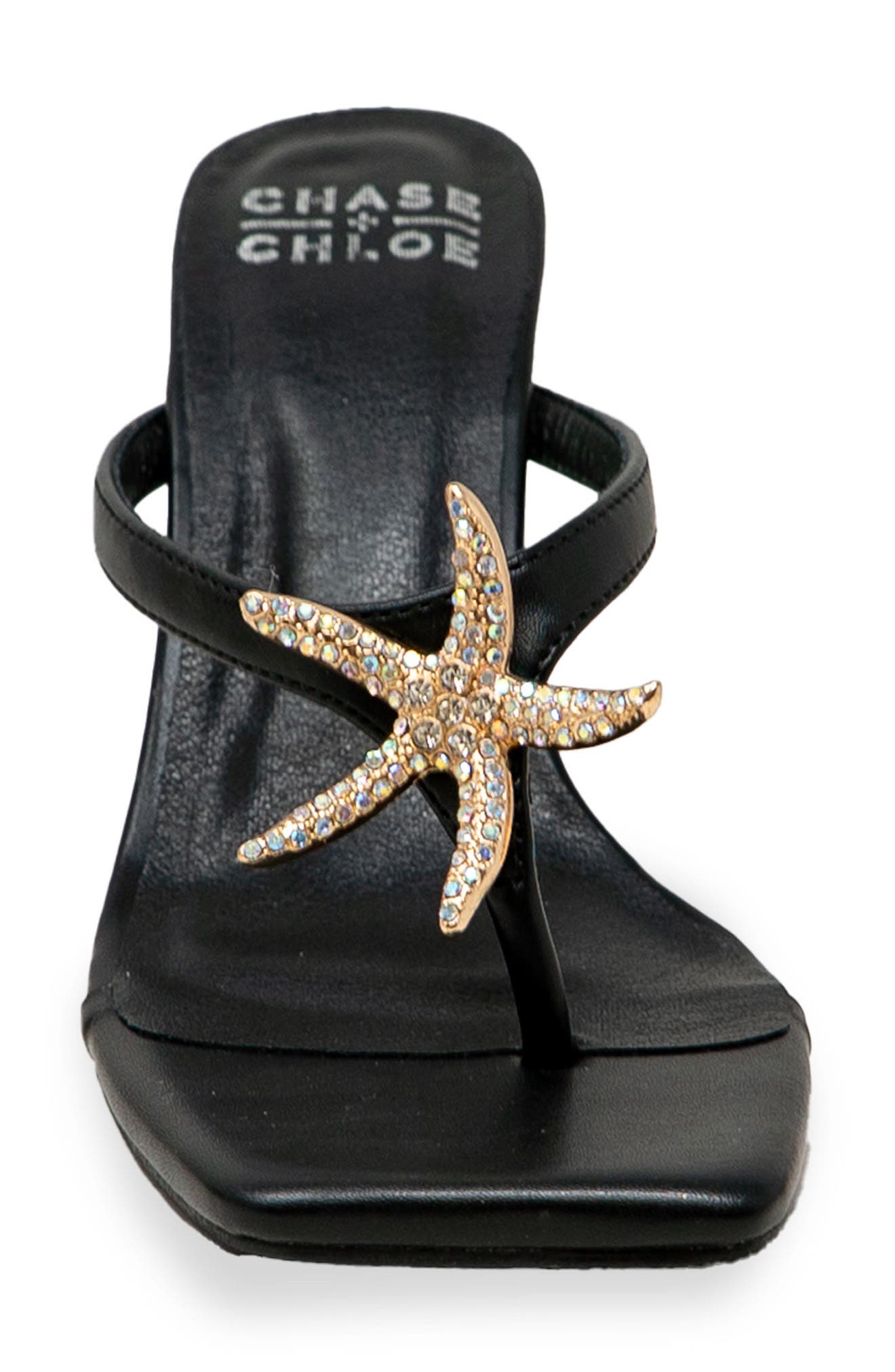 CHASE AND CHLOE Starfish Post Toe Wedge Heel Sandal, Alternate, color, Black