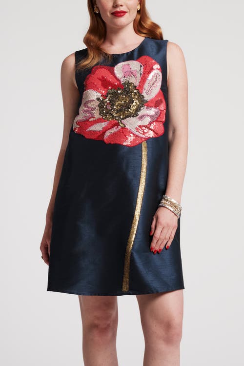 Frances Valentine Alice Shift Dress With Flower In Blue