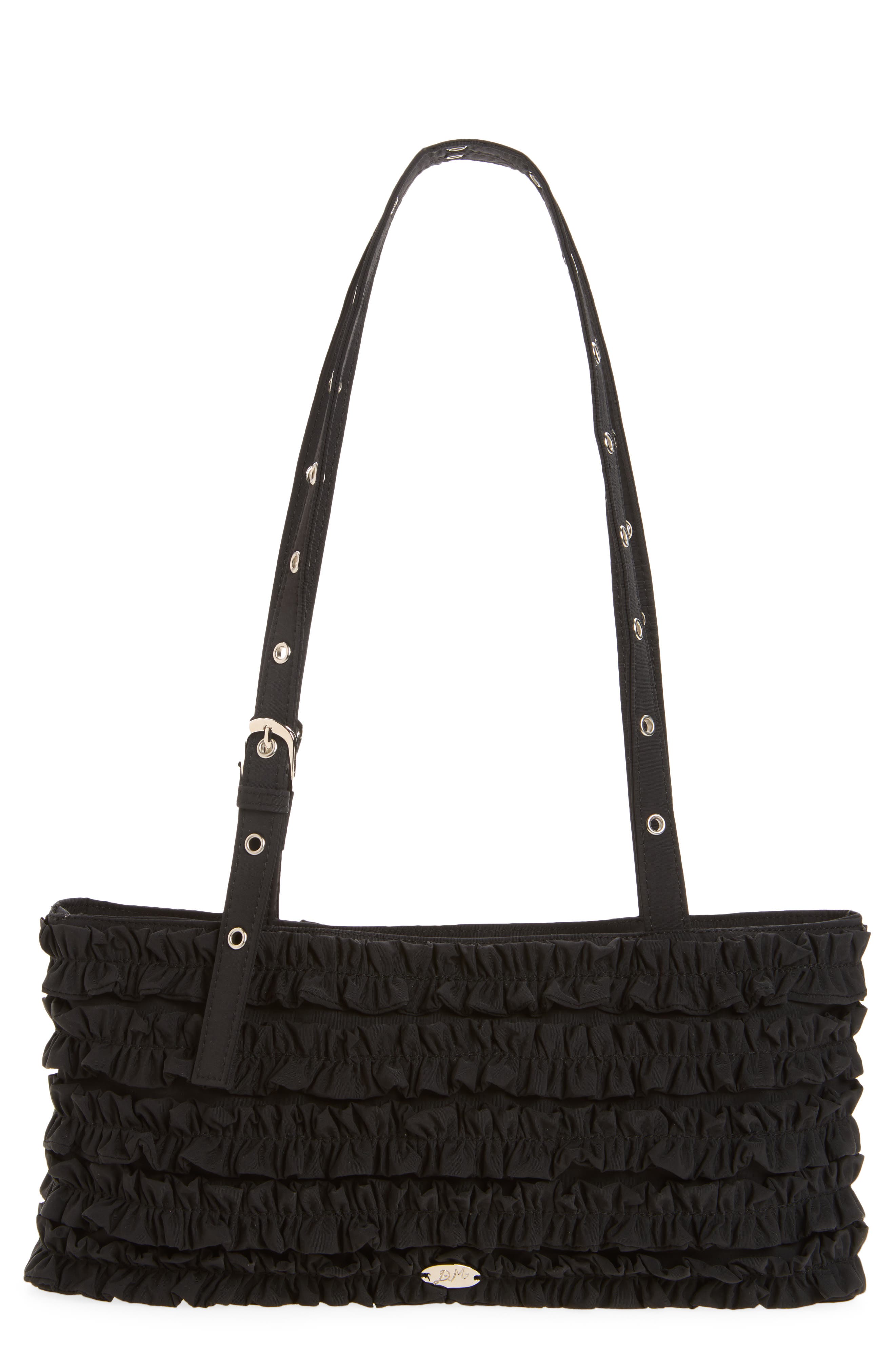 Sophia Ruffle Shoulder Bag, Main, color, BLACK