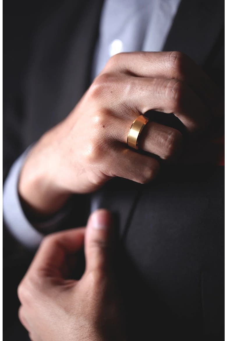 Tungsten Beveled Edge Flat Wedding Band With Brushed Center, Alternate, color, Gold 4mm