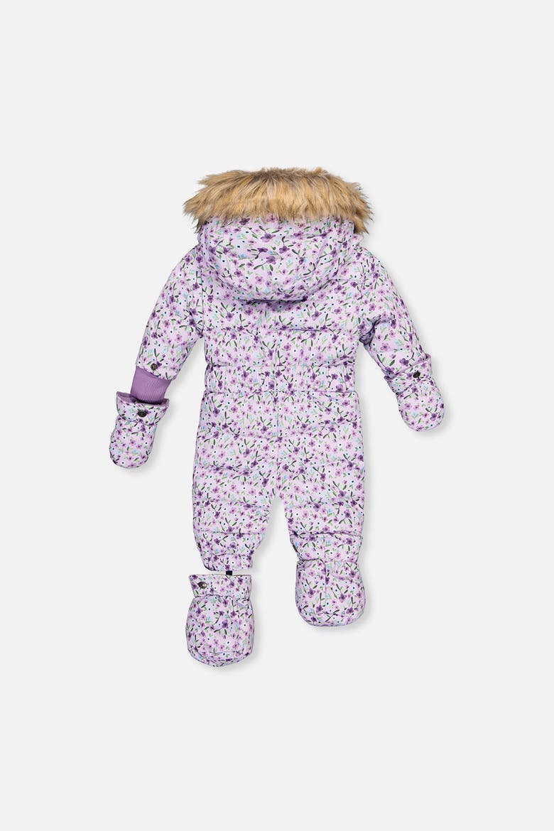 Mini Flowers Original One Piece Puffy Snowsuit with Removable Mittens and Boots, Alternate, color, Purple Printed Mini Flowers