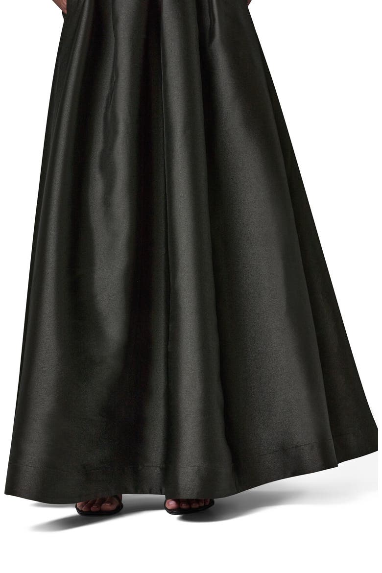 Mesh Yoke Fit & Flare Mikado Gown, Alternate, color, BLACK