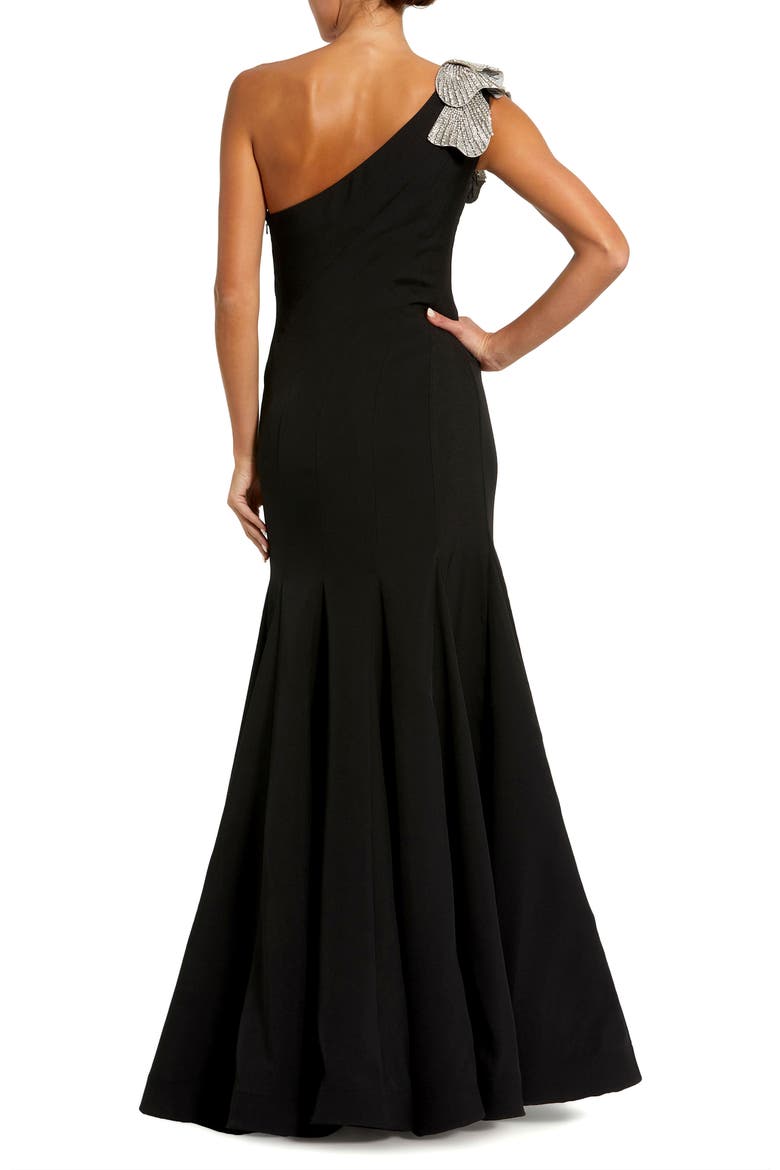 Petite Crepe One Shoulder Gown With Flower Detail, Alternate, color, Black