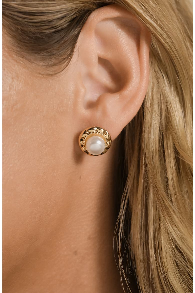Eudora Pearl Button Stud Earrings, Alternate, color, SILVER