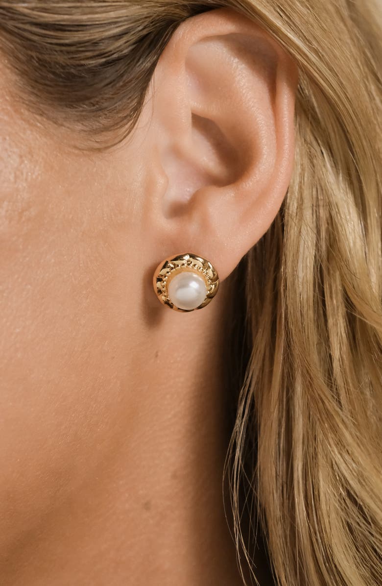 Sterling Forever Eudora Pearl Button Stud Earrings, Alternate, color, Silver