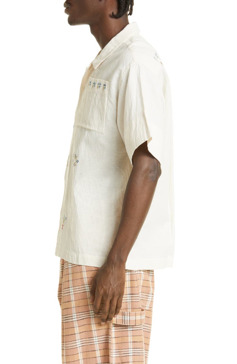 Story mfg. Greetings Hand Embroidered Floral Organic Cotton Camp Shirt, Alternate, color, 