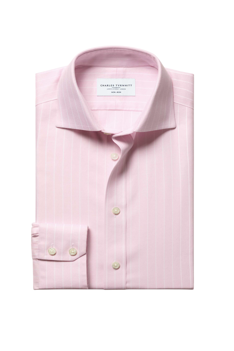 Non-iron Striped Herringbone Shirt, Alternate, color, Light Pink