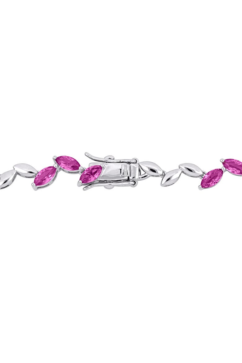 Created Pink Sapphire Alternate Leaf Necklace, Alternate, color, Created Sapphire