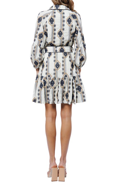 Ciebon Jasper Embroidered Long Sleeve Belted Shirtdress In Multi