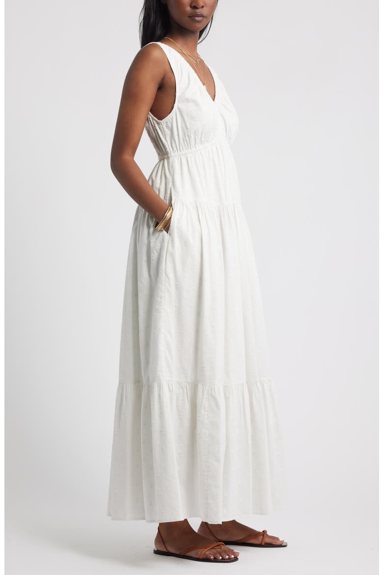 Shirred Cotton Blend Jacquard Sundress, Alternate, color, WHITE BLANC