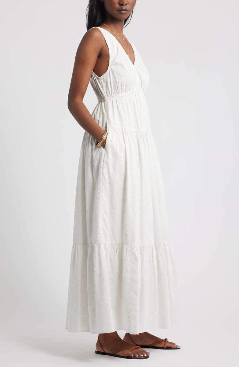 Treasure & Bond Shirred Cotton Blend Jacquard Sundress, Alternate, color, White Blanc