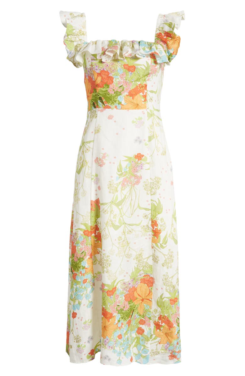 & Other Stories Floral Ruffle Linen Dress, Alternate, color, Green