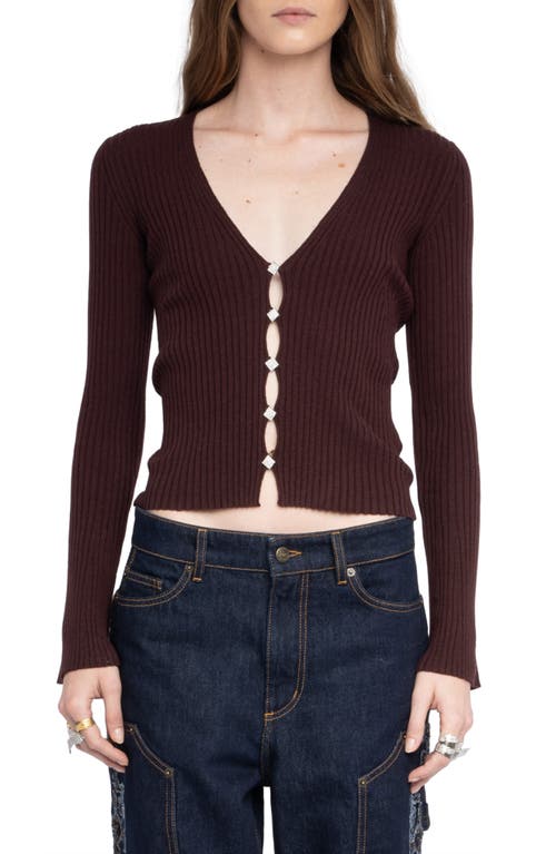 Zadig & Voltaire Lyana Crystal Button Wool Blend Cardigan In Burgundy