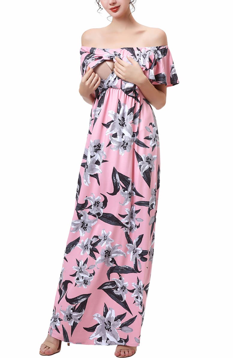 Kimi & Kai Artemis Off the Shoulder Maternity Nursing Maxi Dress, Alternate, color, Multicolored