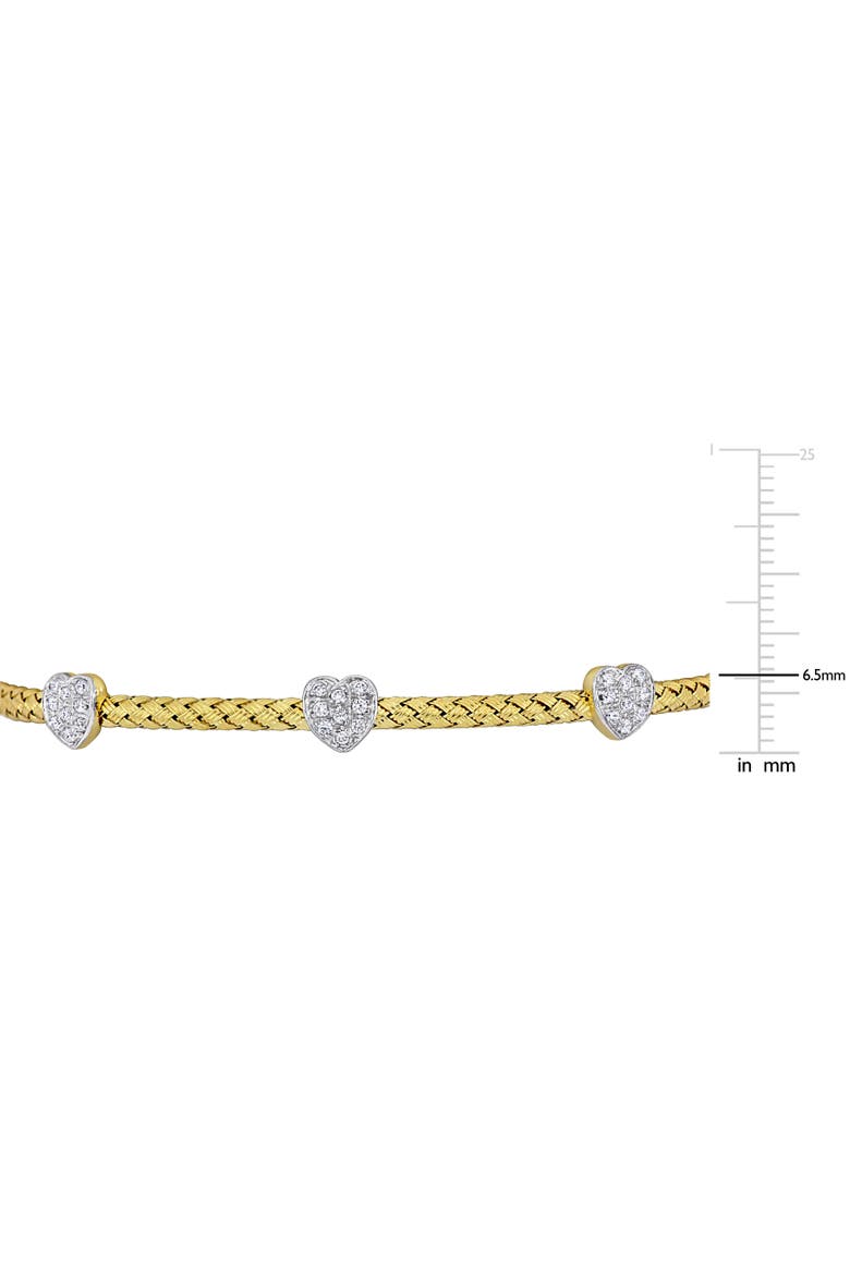 Cubic Zirconia Heart Station Weave Bangle, Alternate, color, Yellow-Plated