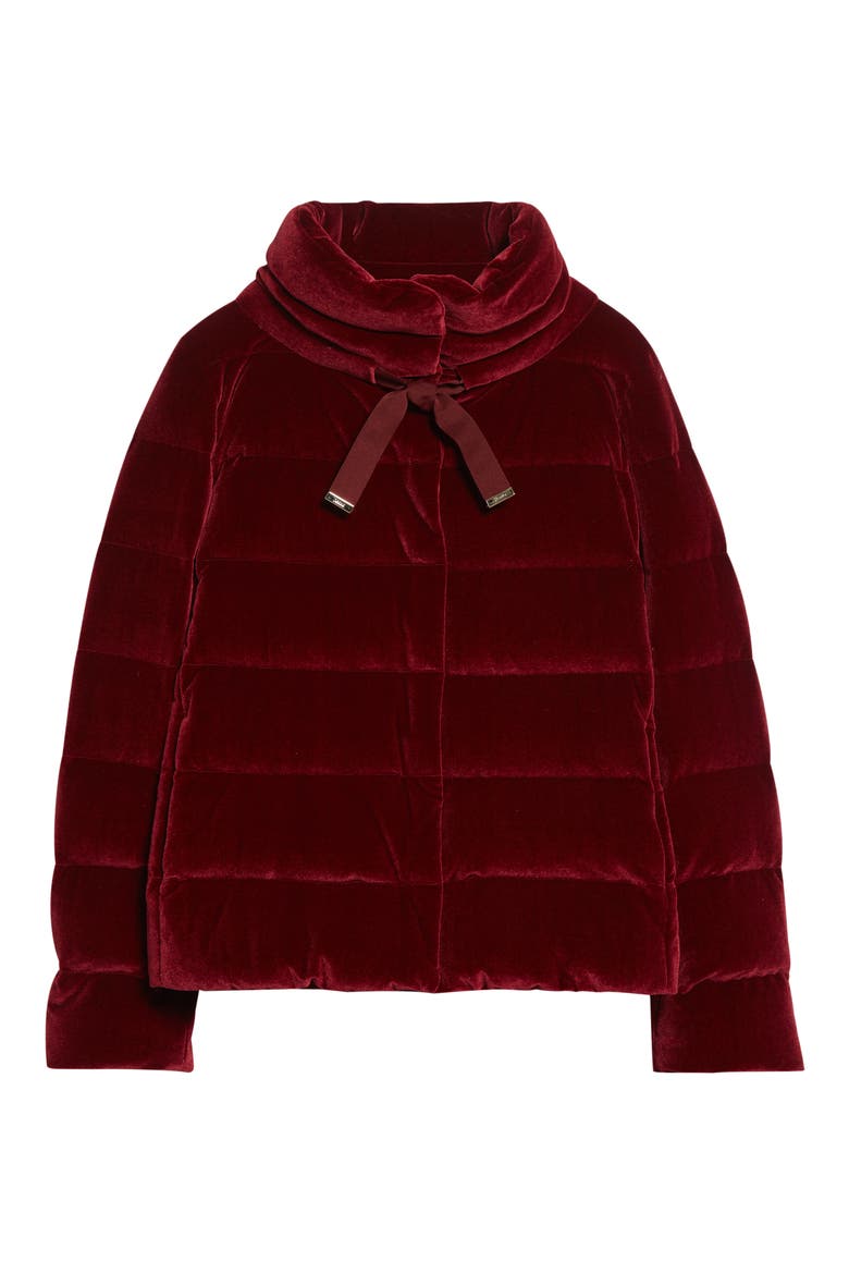 Stretch Velvet Down Puffer Jacket, Alternate, color, BURGANDY