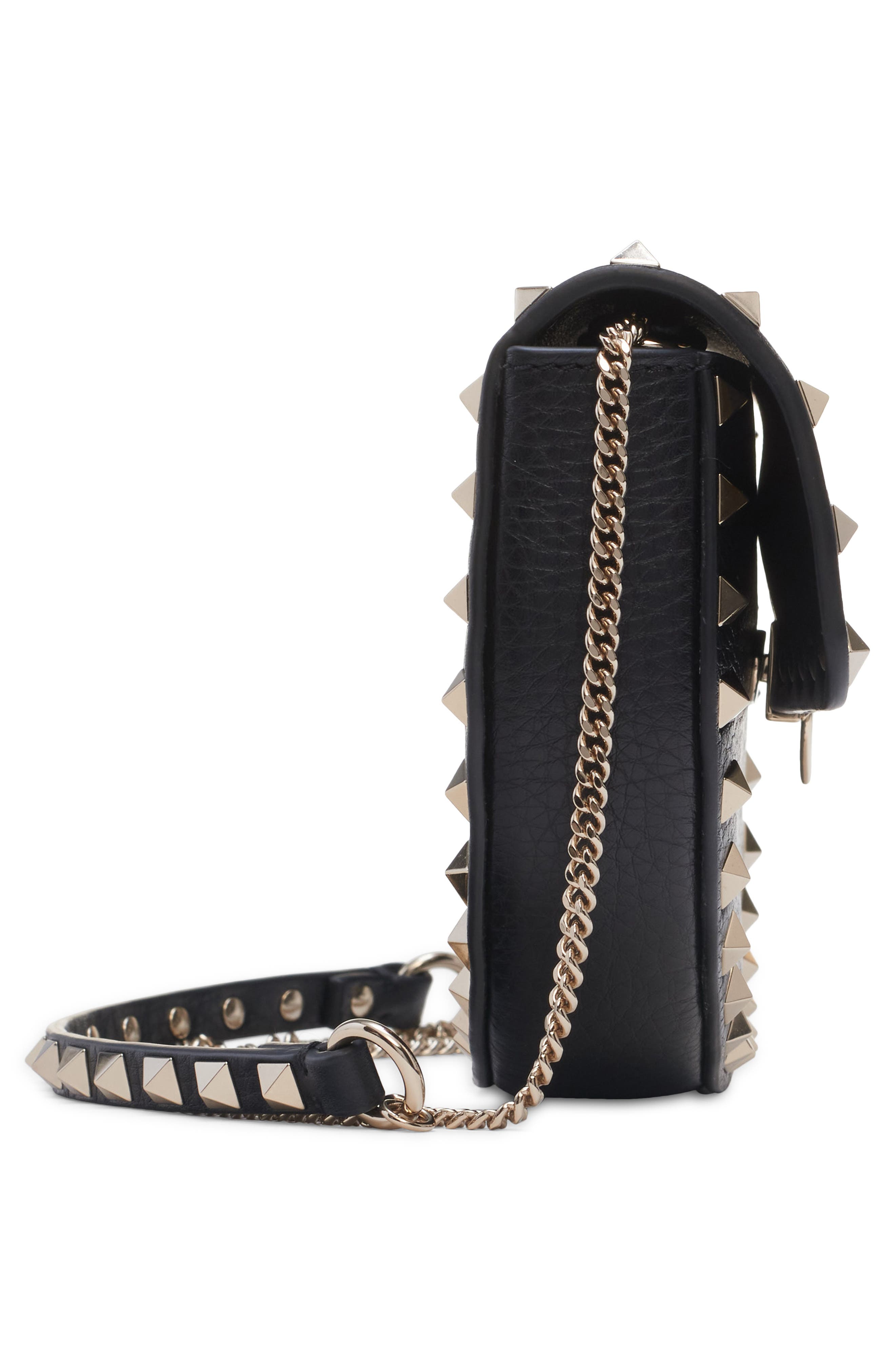 Valentino Garavani Mini Rockstud Leather Saddle Crossbody Bag, Alternate, color, 