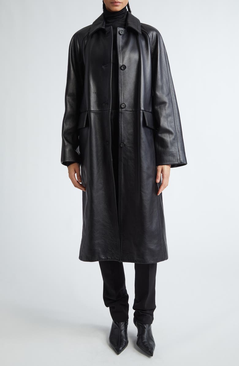 TOTEME Raglan Sleeve Leather Coat, Alternate, color, 