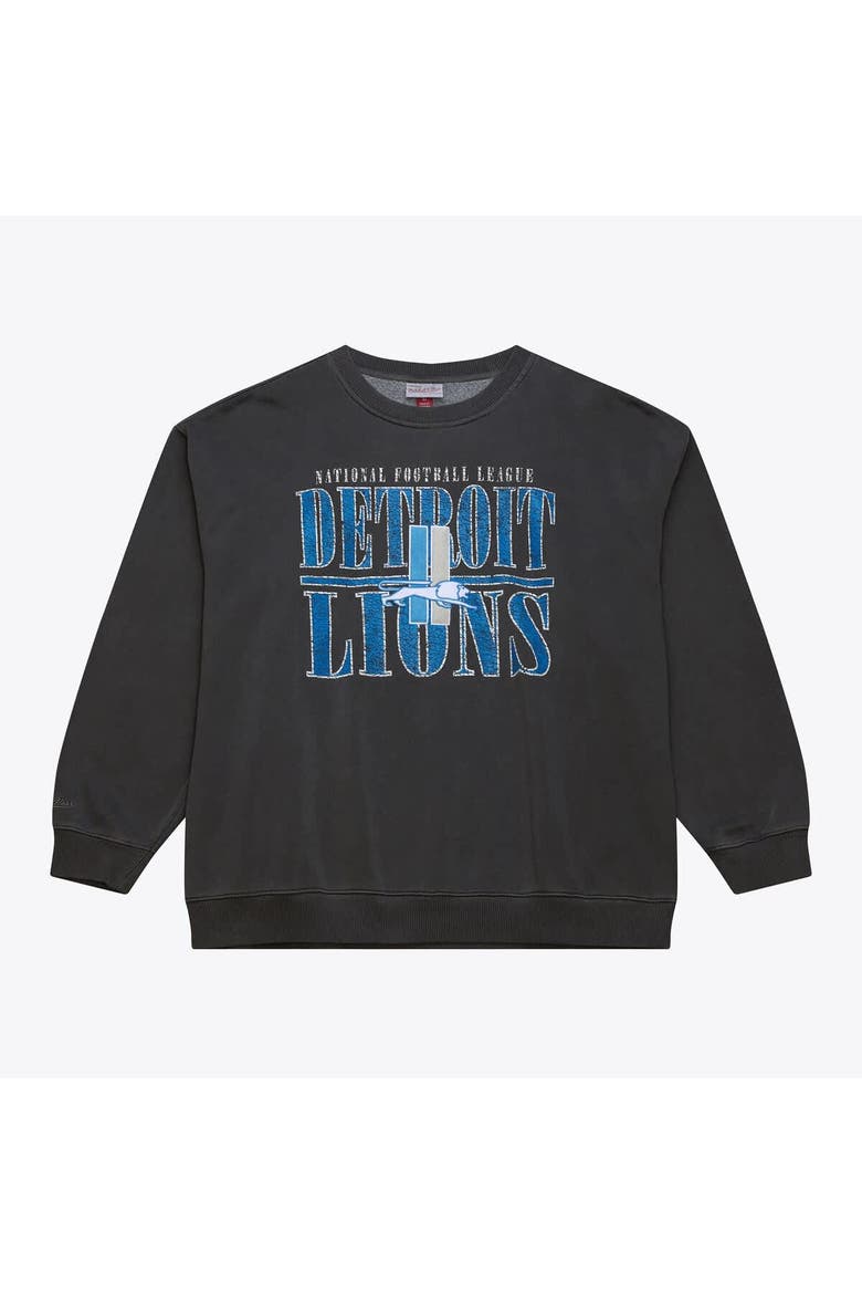 Men's Mitchell & Ness  Black Detroit Lions Downtown Crew Vintage Logo Sweatshirt, Main, color, Black
