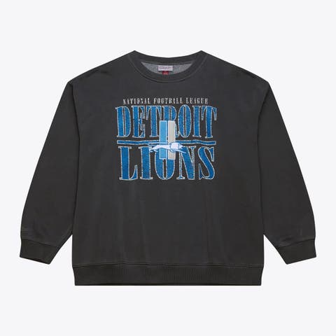 Men's Mitchell & Ness  Black Detroit Lions Downtown Crew Vintage Logo Sweatshirt