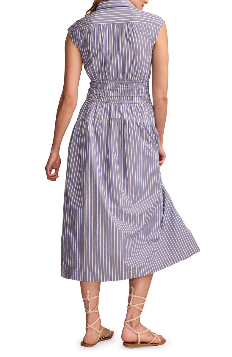 Lucky Brand Stripe Smocked Sleeveless Midi Shirtdress, Alternate, color, 