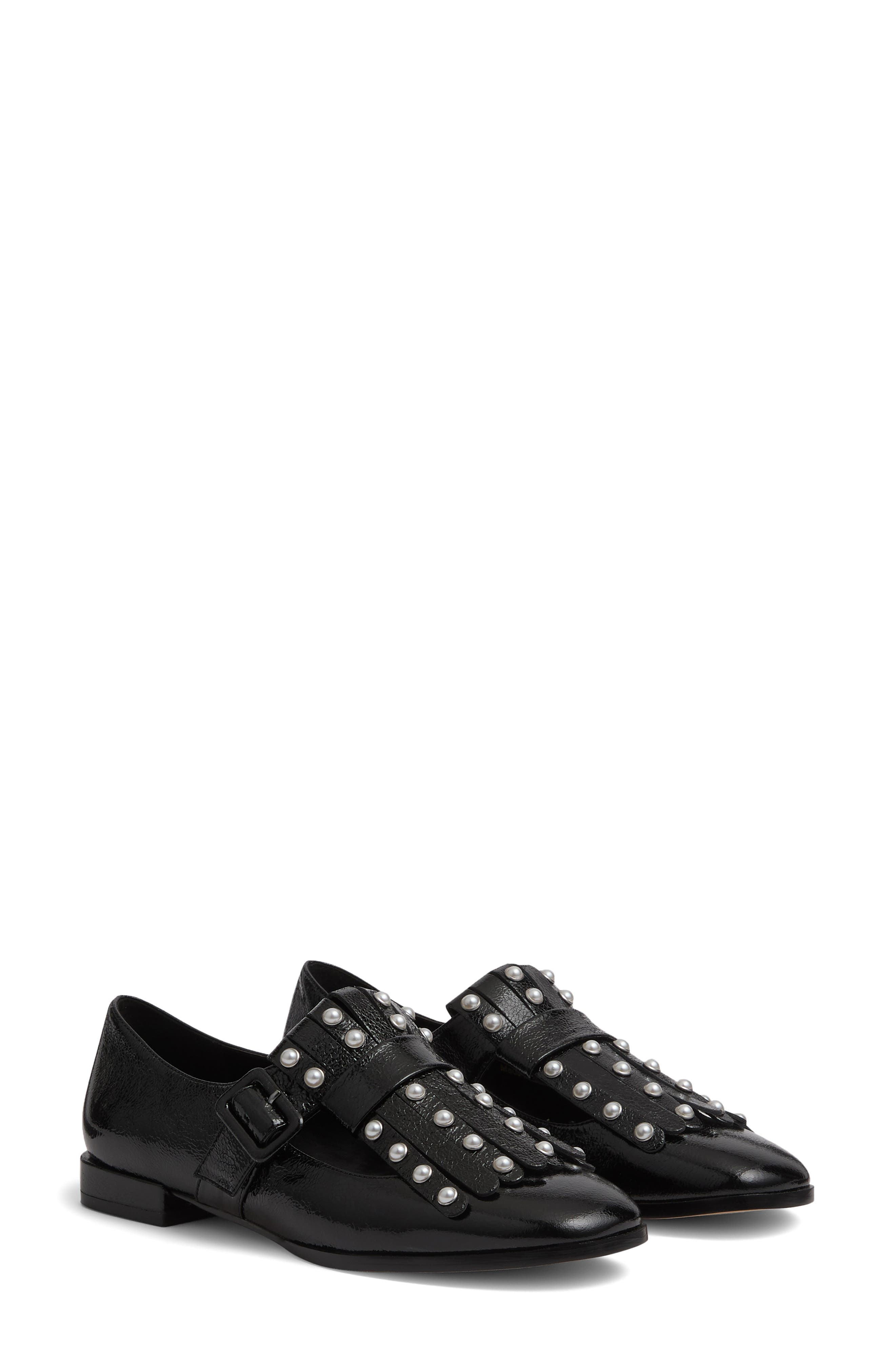 LK Bennett Studded Fringe Loafer, Main, color, Black