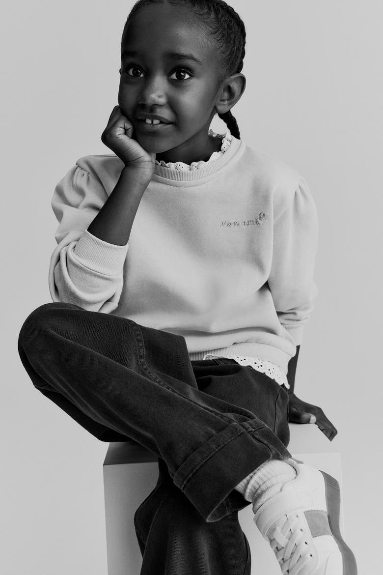 Frill-trimmed Sweatshirt, Alternate, color, Light pink/white