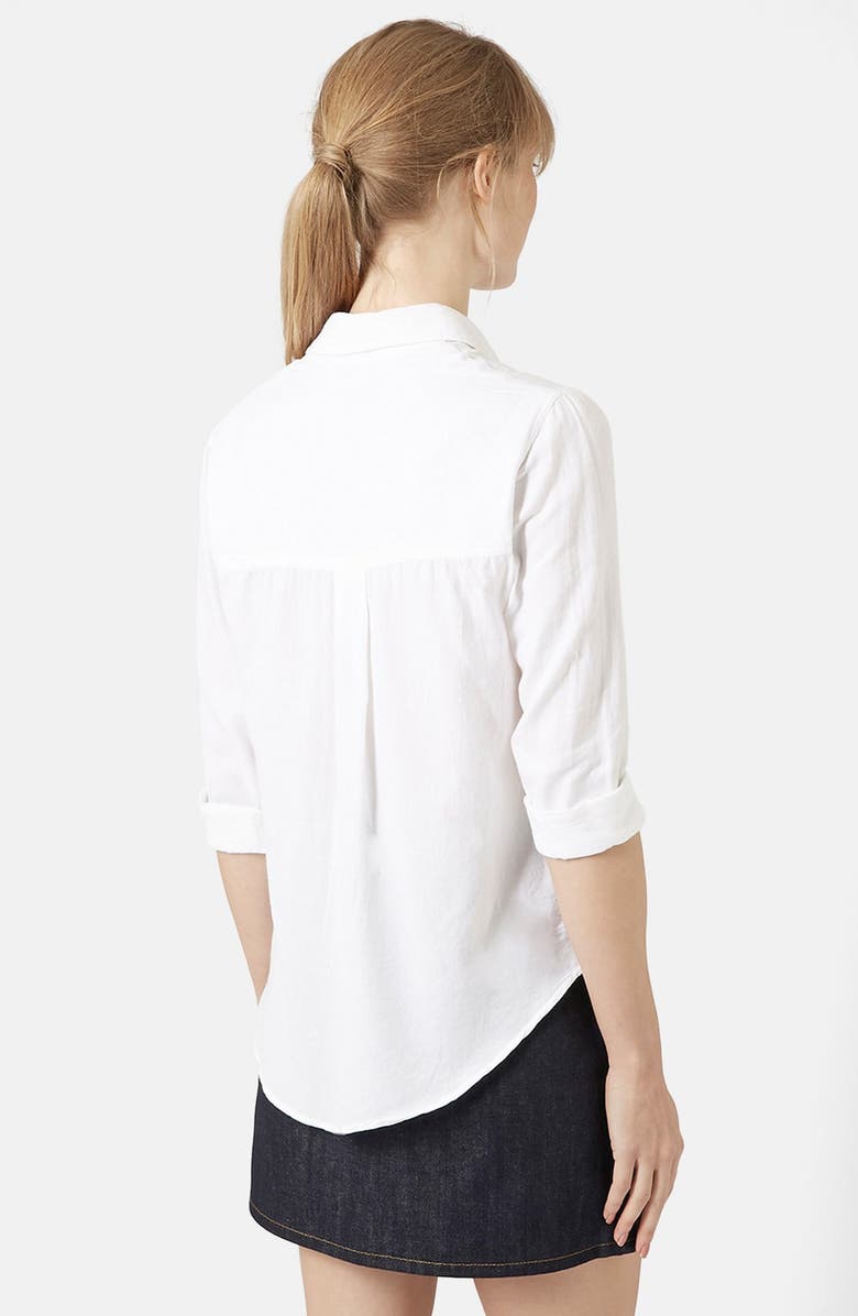 Topshop Button Front Chambray Shirt, Alternate, color,