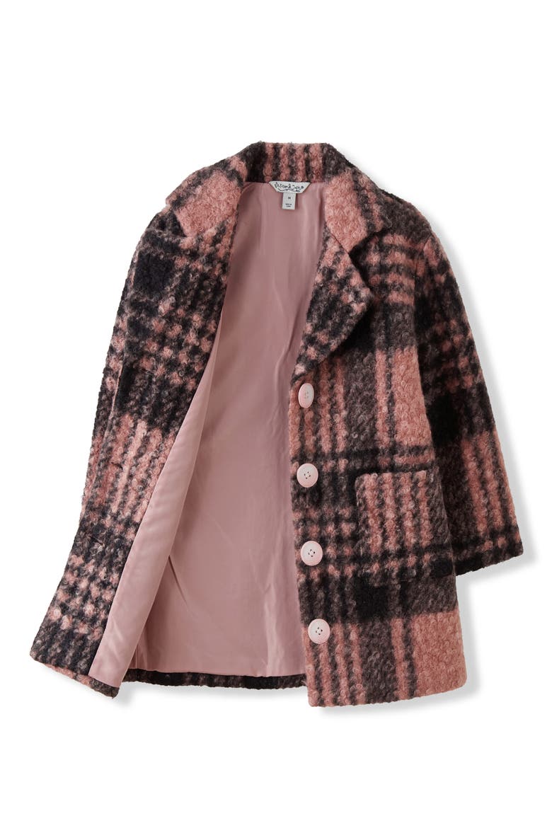 Kids' Nicole Oversized Plaid Coat, Alternate, color, PINK/ BLACK