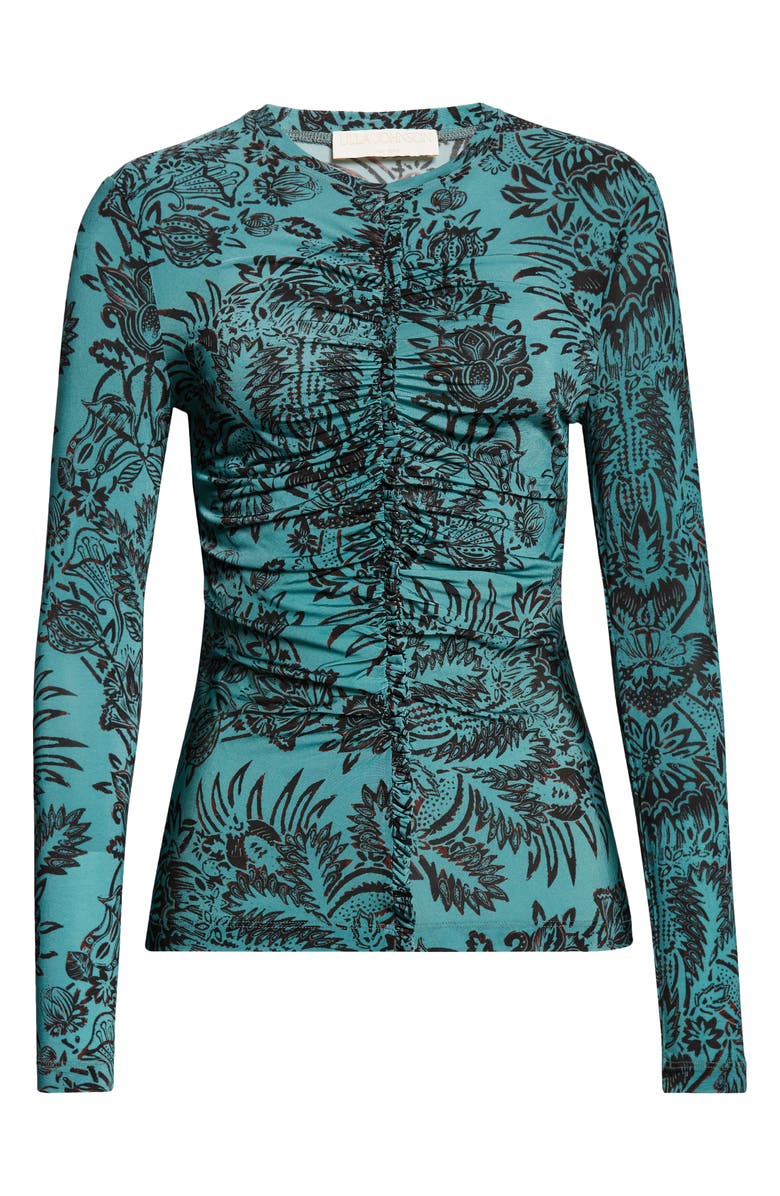 Ulla Johnson Asha Ruched Top, Alternate, color, Ocean Flora