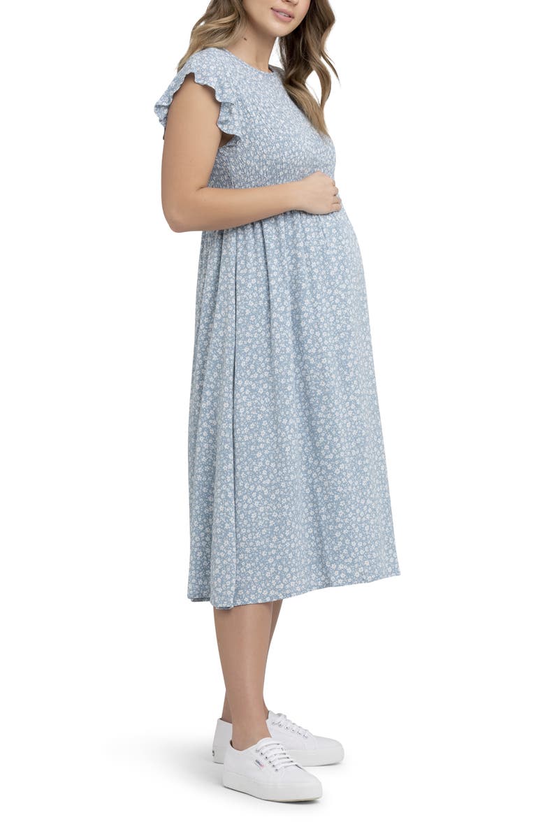Ripe Maternity Ava Shirred Dress, Alternate, color, Petrol / White