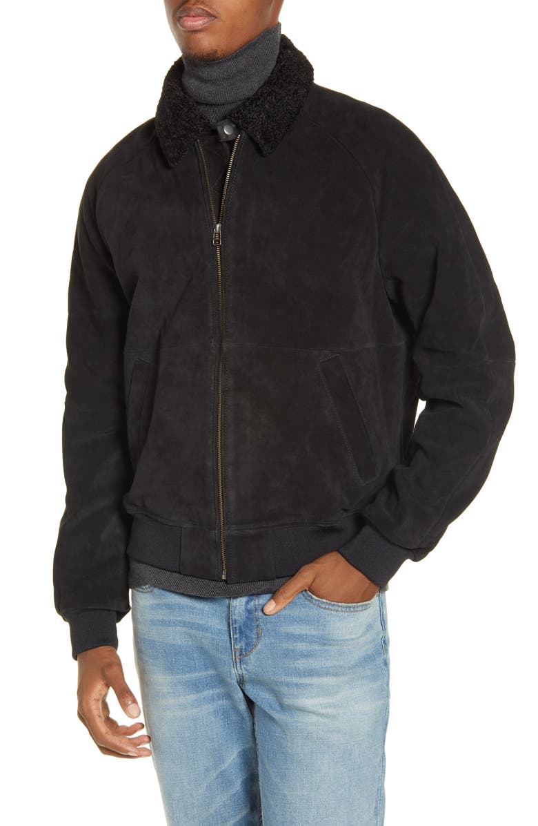 BP. x Alex Costa Fleece Collar Suede Bomber Jacket, Alternate, color, 