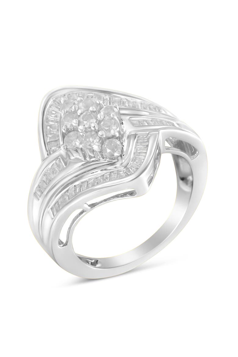 10K White Gold 1.0 Cttw Diamond Bypass Cluster Ring, Main, color, White Gold