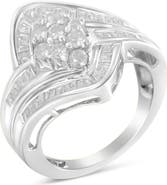 Haus of Brilliance 10K White Gold 1.0 Cttw Diamond Bypass Cluster Ring